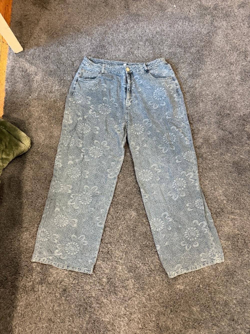 Polagram Women's Straight Leg Jeans in Light Blue Floral Wash